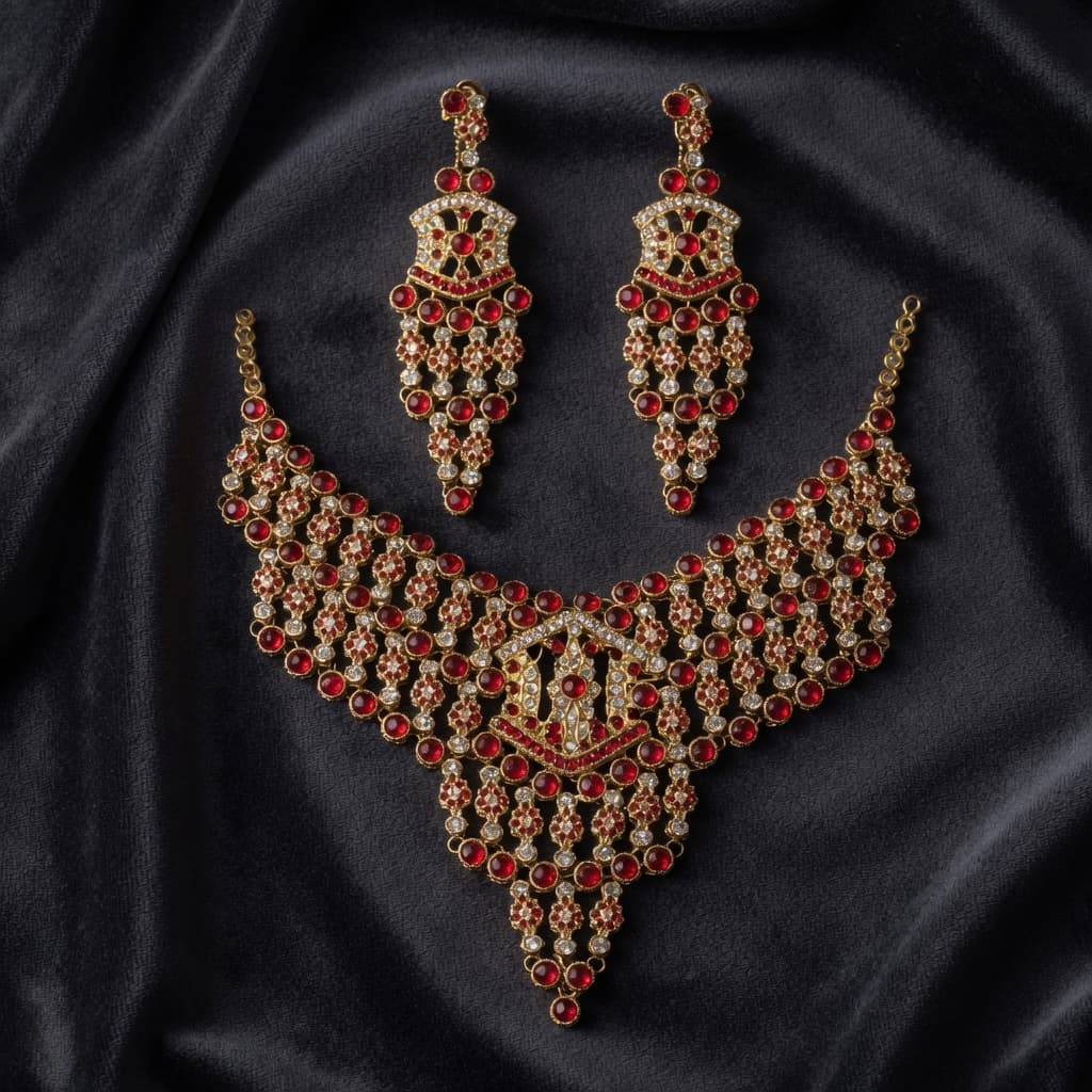 Rani Ruby-Tone Bridal Necklace Set