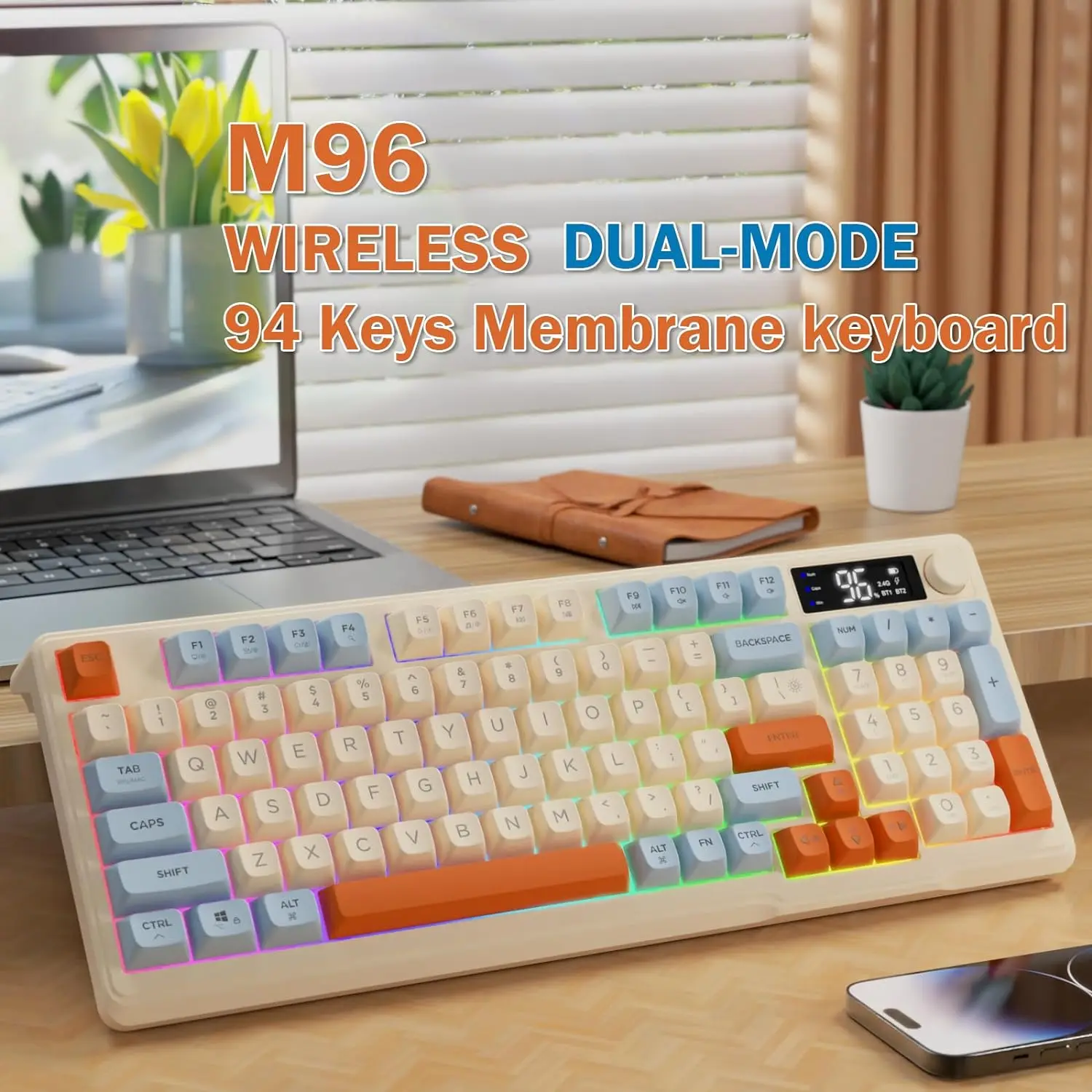 ZIYOU LANG Wireless Gaming Keyboard with Display Screen & Knob, Bluetooth/2.4GHz Quiet Membrane Keyboard, 3000mAh Rechargeable — image 1 of 6