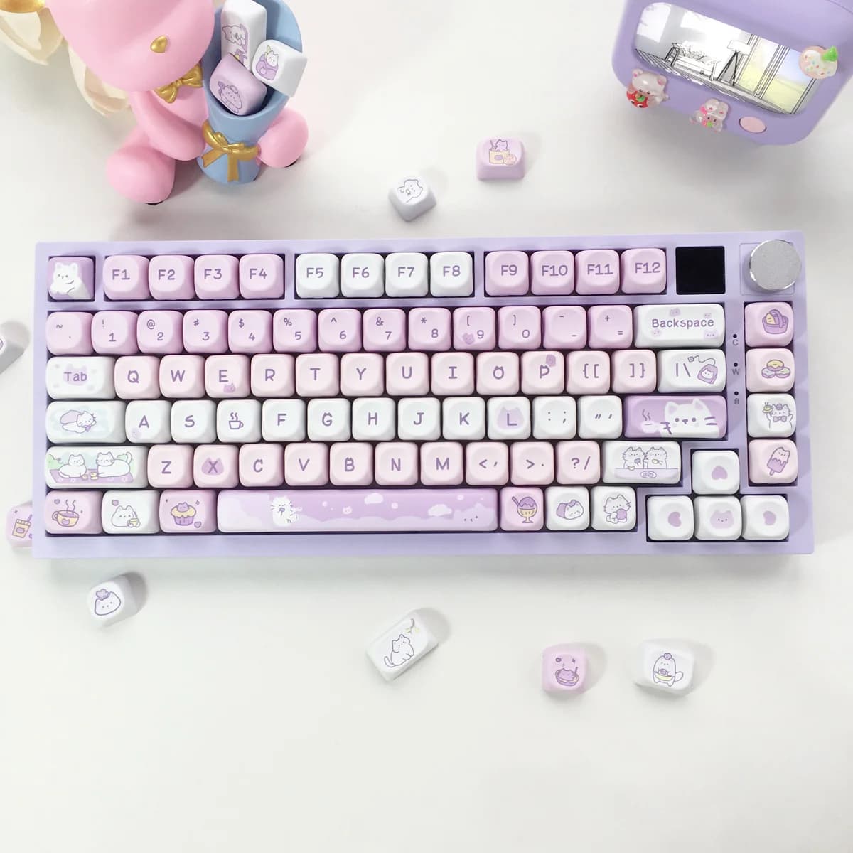 95 Keys artoon Cute Puppy Cat Kitty Keycaps GMK PBT Keycap MOA Profile Dye Sublimation For  DIY Mechanical Keyboard Girls Gift — image 5 of 6