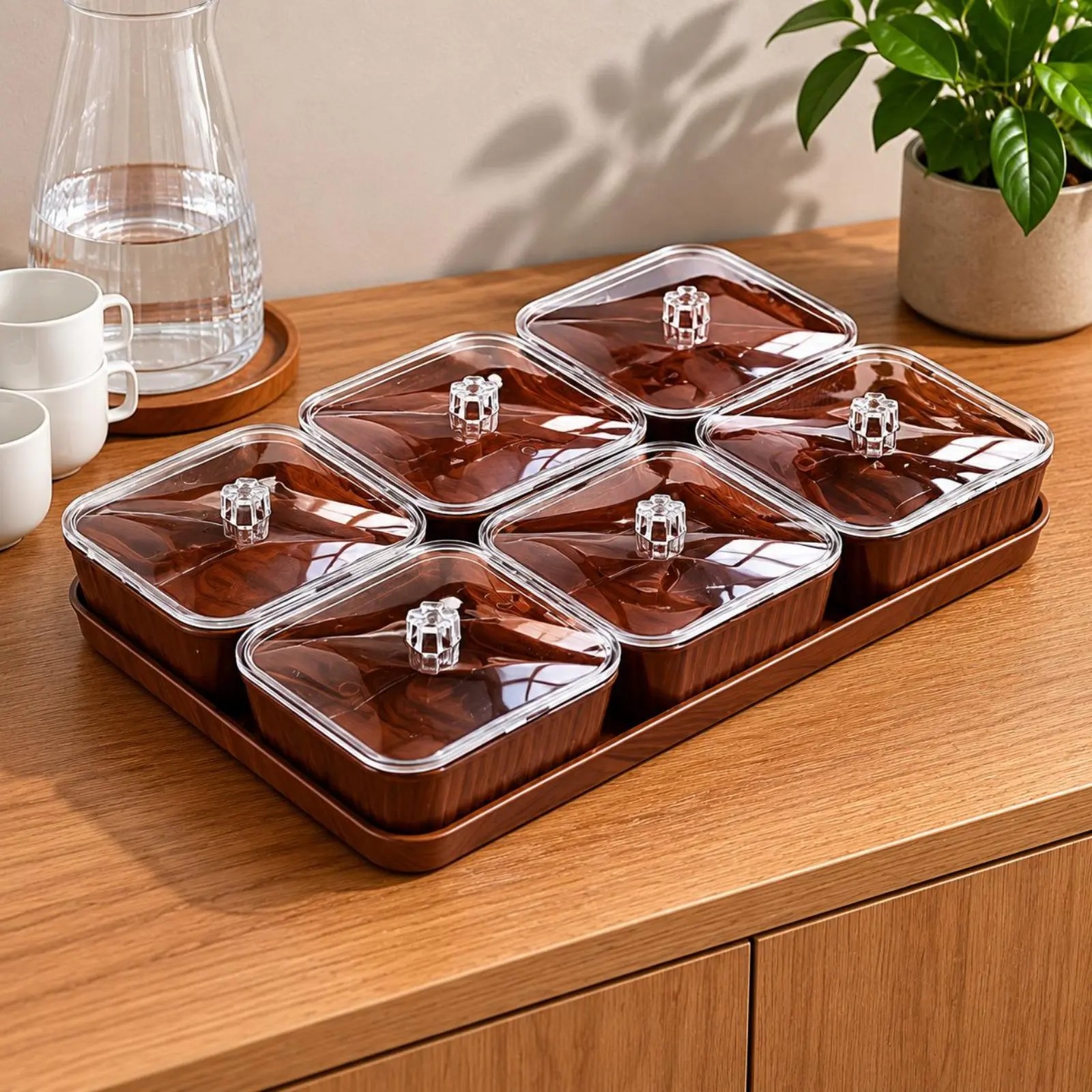 Square Fruit Tray Clear Lids Lidded Fruit Tray Tableware Rounded Corners Dust Protection — image 2 of 6