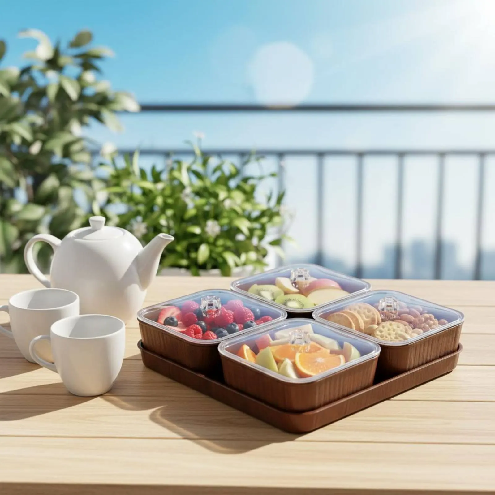 Square Fruit Tray Clear Lids Lidded Fruit Tray Tableware Rounded Corners Dust Protection — image 1 of 6