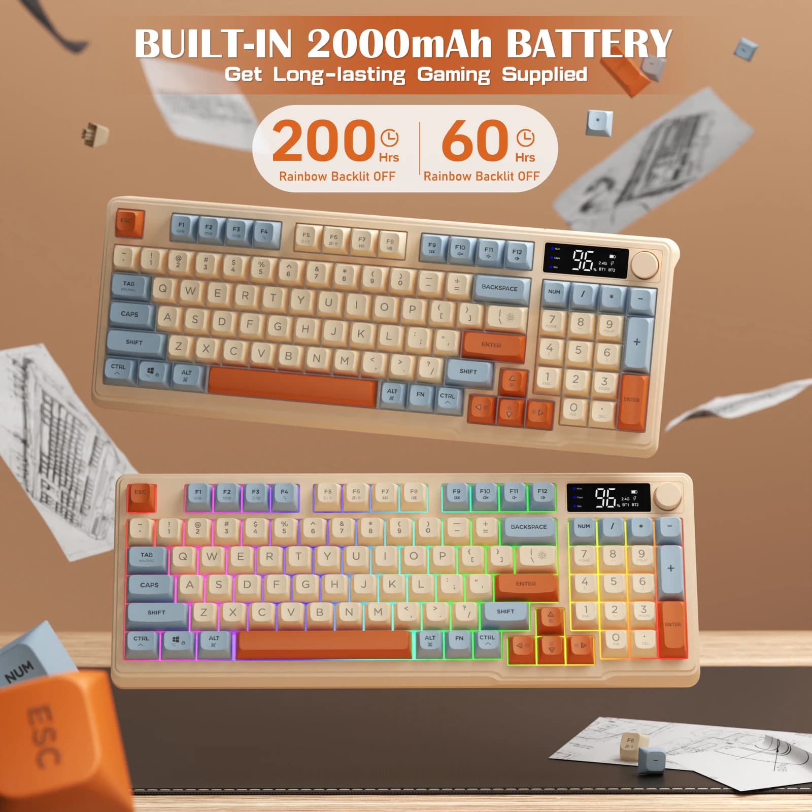 ZIYOU LANG Wireless Gaming Keyboard with Display Screen & Knob, Bluetooth/2.4GHz Quiet Membrane Keyboard, 3000mAh Rechargeable — image 6 of 6