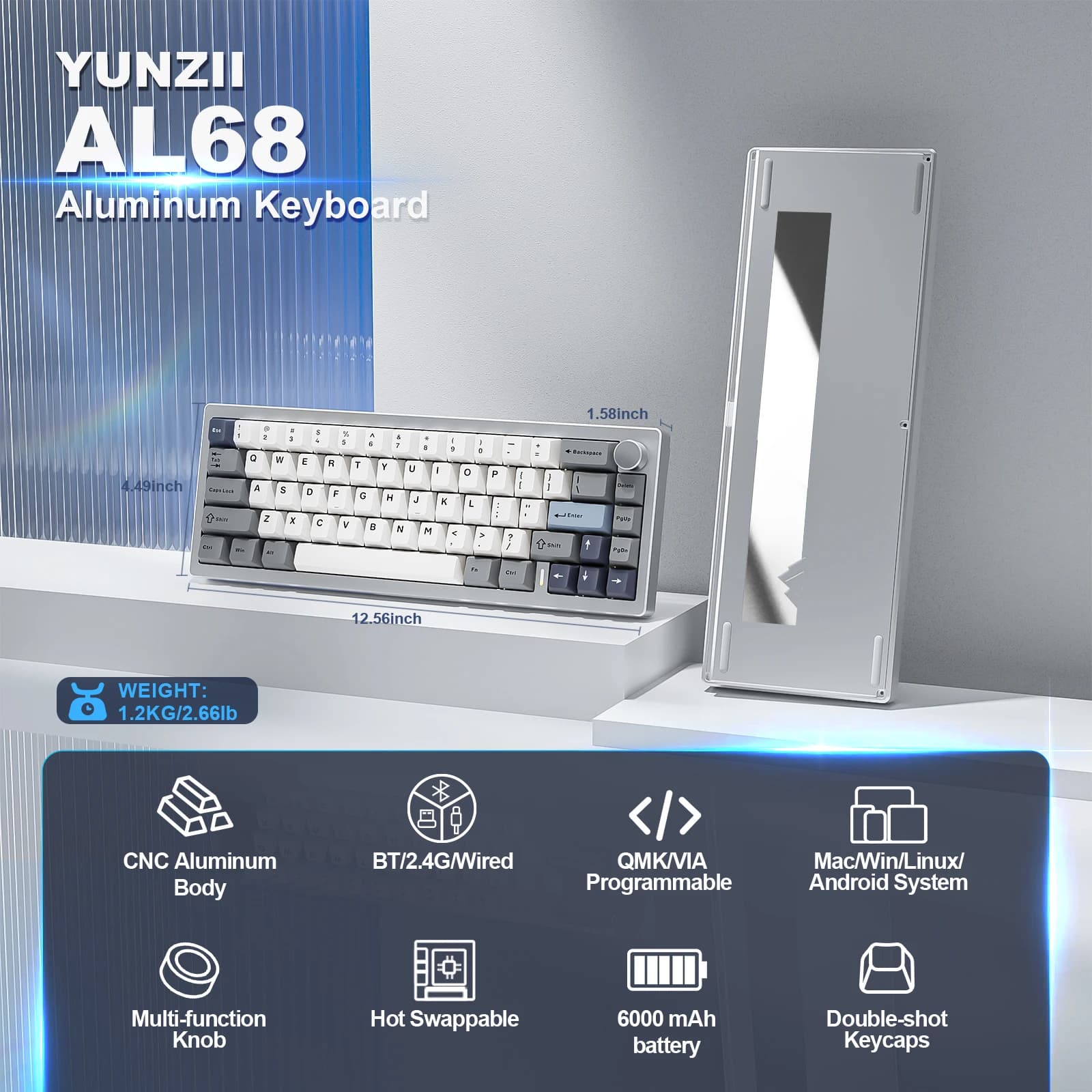YUNZII AL68 Custom Mechanical Keyboard - Silver Edition — image 2 of 6