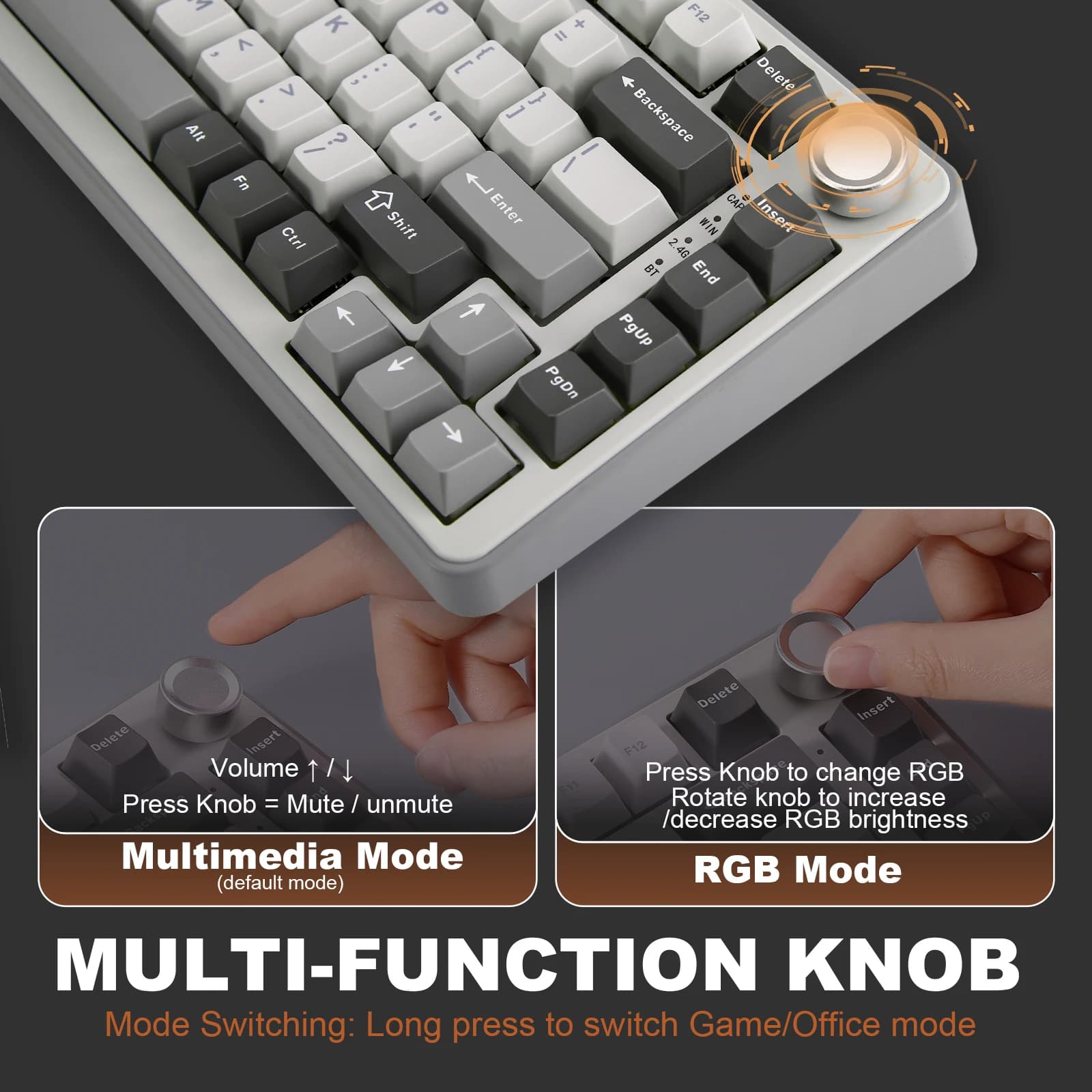 YUNZII B75 PRO 82-Key Wireless Mechanical Gaming Keyboard, Gasket Hot Swap Custom RGB 75% BT/Type-C/2.4G Creamy Knob Keyboard — image 4 of 6