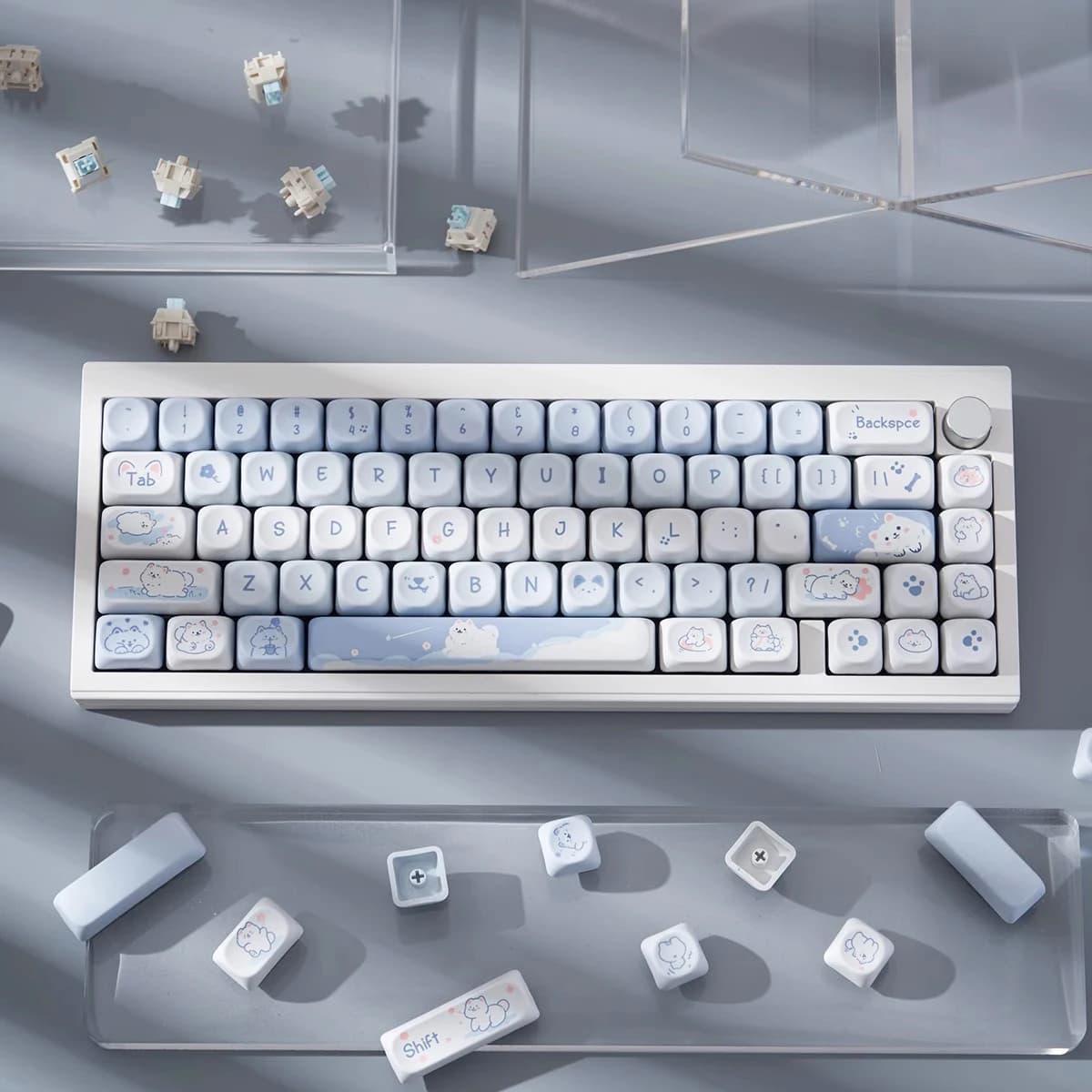 95 Keys artoon Cute Puppy Cat Kitty Keycaps GMK PBT Keycap MOA Profile Dye Sublimation For  DIY Mechanical Keyboard Girls Gift — image 3 of 6
