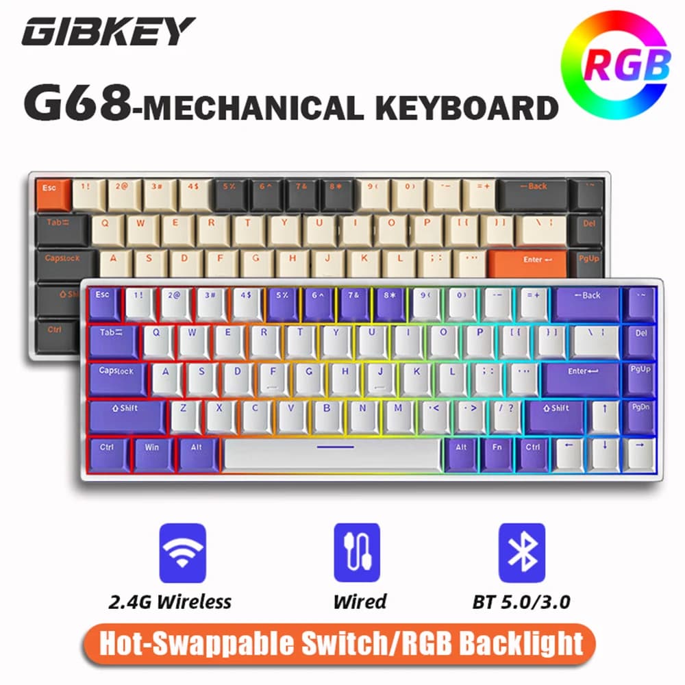 G68 Gaming Mechanical keyboard Wireless/Bluetooth Hot-Swappable 65% Keyboards Customized RGB Backlit for Gamer Tablet Computer — image 1 of 6
