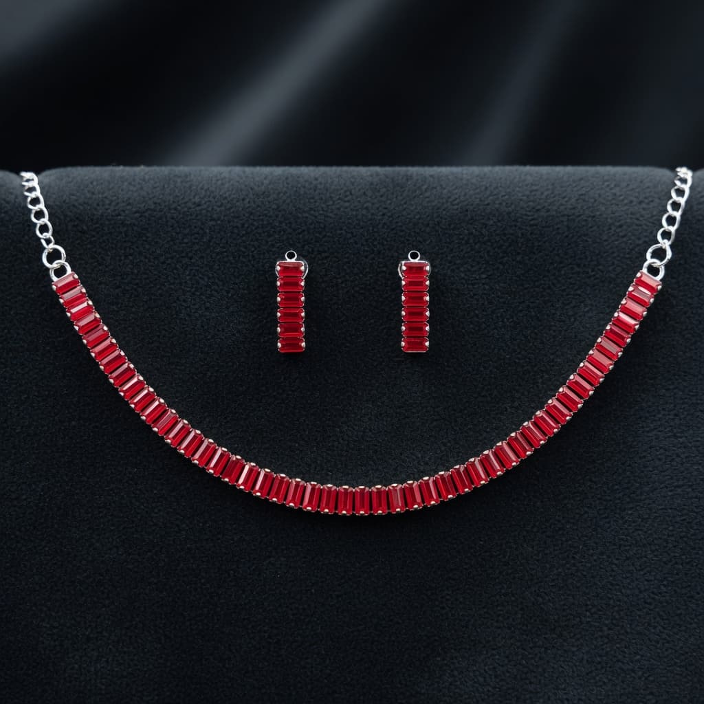 Laila Red Baguette Choker & Drops