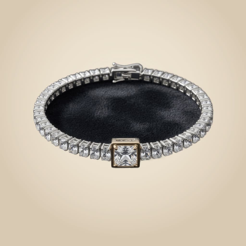 Nida Crystal Tennis Bracelet, Rhodium-plated stainless steel with clear Cubic Zirconia — Mintello jewelry Pakistan