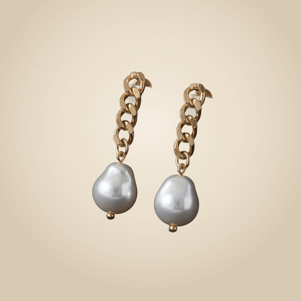 Pearl Drop Hoop Earrings, Gold-plated fashion alloy with pearl-look drops, featured view — Mintello jewelry Pakistan
