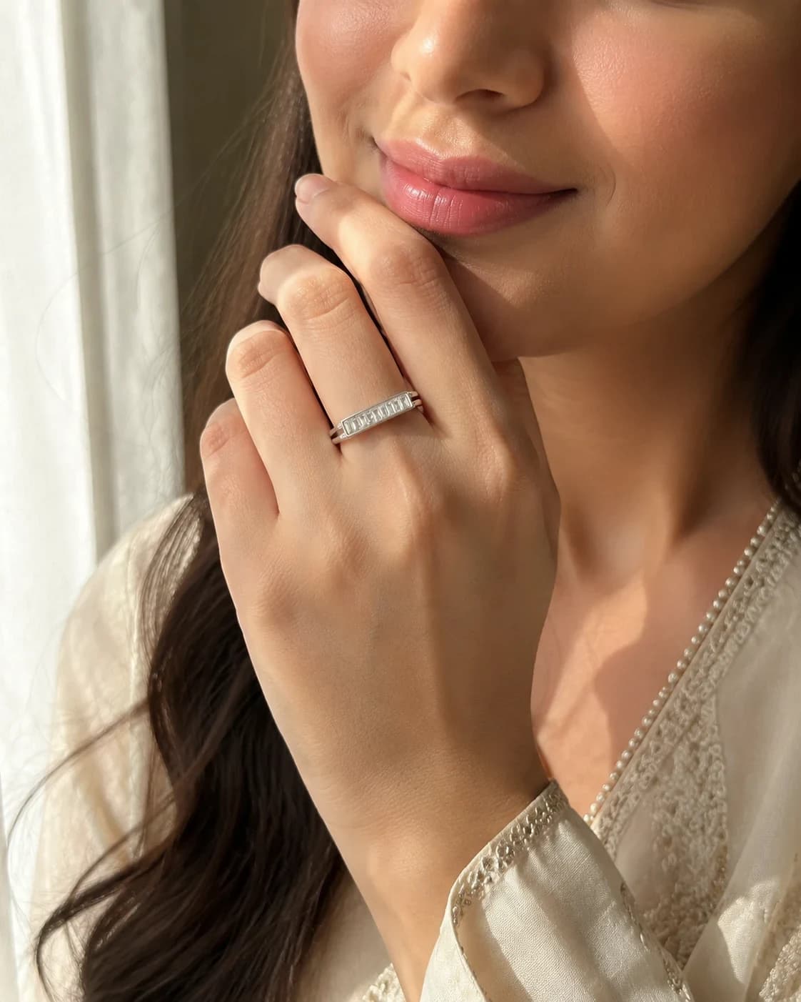 Noor Silver Clear Stone Ring, Stainless steel with silver-tone finish and clear stone-style accents — Mintello jewelry Pakistan